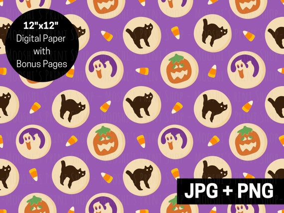 Spooky Sugar Cookie Digital Paper, Halloween Pumpkin Ghost Cat Candy Corn Seamless File, Cute Fall Treat Sublimation Image, Download JPG PNG