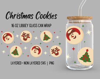 Christmas Sugar Cookies Libbey Glass Wrap, Cute Holiday Snowman Reindeer Tree Treat Graphic, Trendy 16oz Beer Glass Seamless Design, SVG PNG