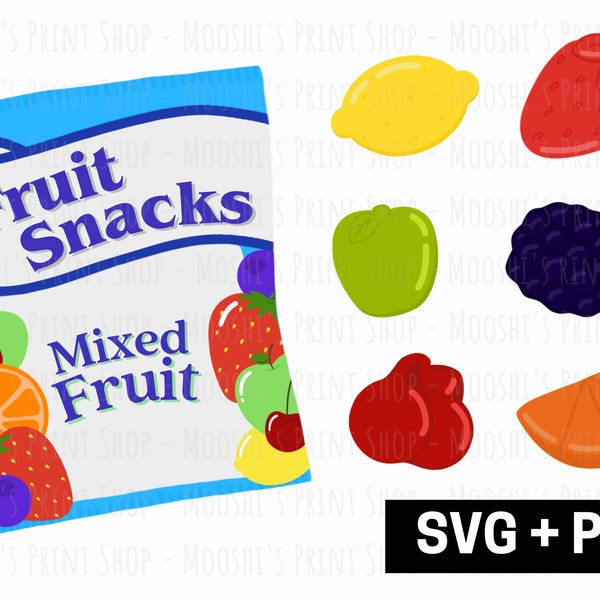 Gummy Fruit Snacks Clipart Bundle, Strawberry Cherry Apple Orange Treat Graphics, Sublimation Images Cut Files, Digital Download  PNG SVG