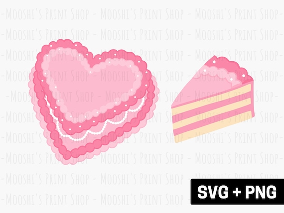 Pink Heart Shaped Cake Clipart, Cute Vintage Cottagecore