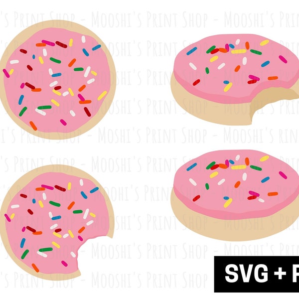 Soft Frosted Sugar Cookies Clipart, Pink Sprinkles Dessert Sweet Graphic, Cute Nostalgic Foods, Sublimation Image Cut File, Download SVG PNG