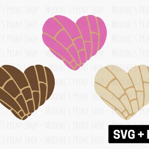 Pacote de clipart de concha em formato de coração, gráficos de pão doce mexicano rosa marrom branco Pan Dulce, arquivo de corte de sublimação fofo, baixar SVG PNG