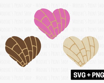 Heart Shaped Concha Clipart Bundle, Pink Brown White Pan Dulce Mexican Sweet Bread Graphics, Cute Sublimation Cut File, Download SVG PNG