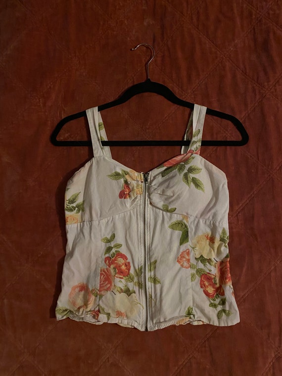 Y2K Zip-Up Top Size Small Floral Shirt - image 1