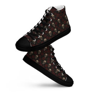 Gothic Skull Rose High Top Canvas Shoes – Goth Punk Skull Boots with Roses for Men & Women