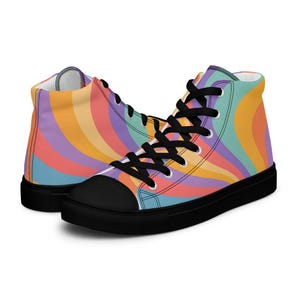 Pastel Swirl High-Top Canvas Sneakers – Abstract Art Streetwear Shoes, Unisex Colorful Festival Footwear