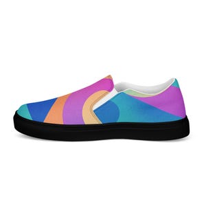 Cosmic Pastel Swirl Men&#39;s Slip-On Canvas Shoes – Geometric Abstract Art Sneakers, Comfortable Casual Footwear