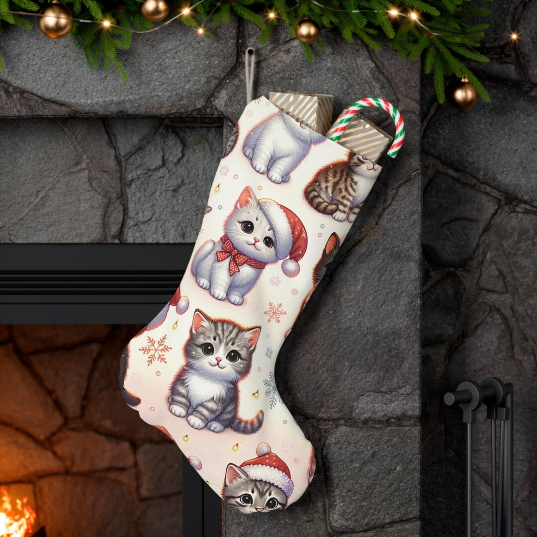 Cat Christmas Stocking for Crazy Cat Lady or Cat Daddy - Santa Cat ...