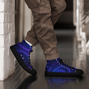 Cosmic Galaxy High-Top Canvas Sneakers – Neon Swirl Print – Unisex