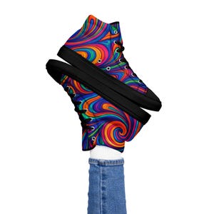 Psychedelic Swirl Women&#39;s High Top Canvas Sneakers - Colorful Abstract Pattern Shoes