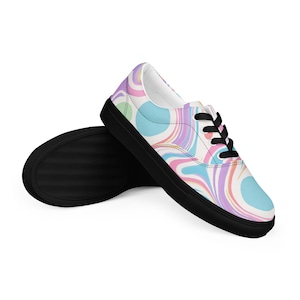 Pastel Swirl Abstract Men&#39;s Lace-Up Canvas Shoes | Colorful Art Sneakers
