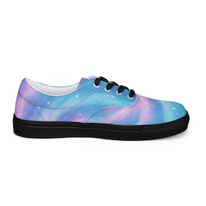 Pastel Galaxy Swirl Men&#39;s Lace-Up Canvas Shoes | Cosmic Universe Sneakers
