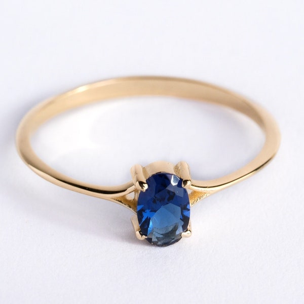 Sapphire Engagement Ring, Sapphire Ring Gold, 14K Solid Gold Ring, Handmade Jewelry Women, Promise Ring, Birthstone Ring, Art Deco Ring