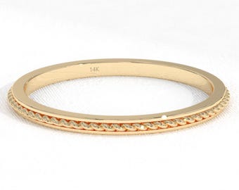 Twist Rope Ring, 14K Solid Gold Dainty Full Eternity Twisted Rings for Women