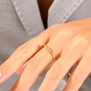 14K Gold Flat Bar Signet Ring, Skinny Customized Free Name Engraved Rings, Personalized Textured Band