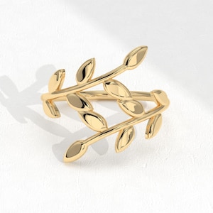 Leaf Branch Gold Stackable Ring 14K Solid Gold Flower Ivy Stacked Band, Nature Inspired Floral Rings for Women