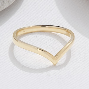 V Shape Chevron Ring Matched Wedding Band 14K Solid Gold Wave Ring, Curved Wavy Engagement Ring Women, Promise Wishbone Rings
