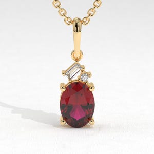 14K Solid Gold Ruby Necklace, Handmade Birthstone Jewelry, Gemstone with Diamond Necklace Pendant for Women, Bridesmaid Jewelry