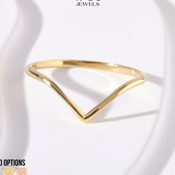 Dainty Solid Gold V Ring 18K 14K 10K, Solid Gold Arched V Shaped Thumb Ring, Chevron Gold Midi Ring, Classy Wedding Band, Stacking Ring Her