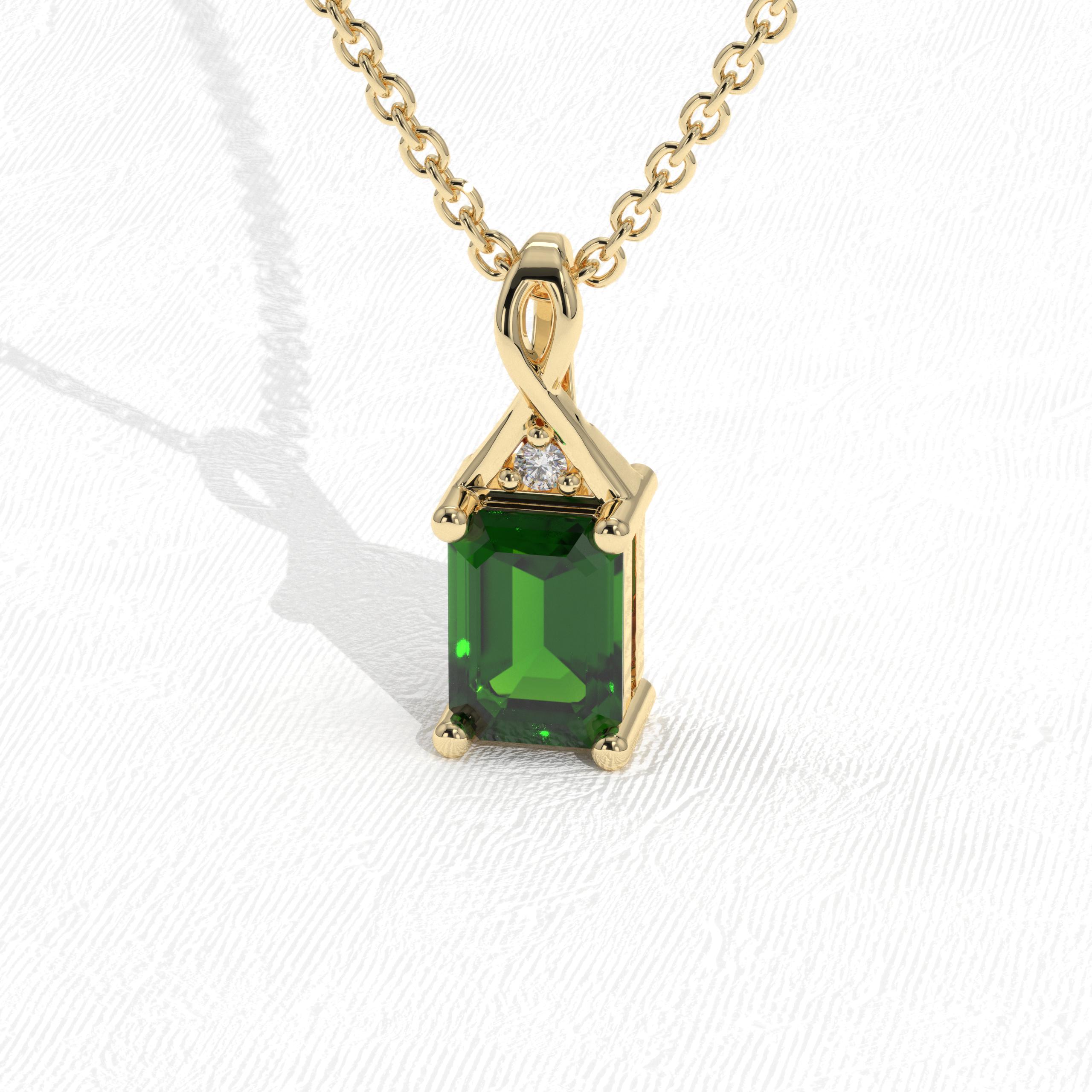 Emerald Necklace Real Gold for Women, 14K Solid Gold Emerald Cut Green Birthstone Pendant, Handmade Jewelry, Gemstone Engagement Necklace