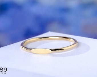 Ultra Thin Flat Bar Stacking Ring, 18K 14K 10K Gold Texture Engrave Band, Minimal Dainty Stacked Ring Girlfriend, Little Finger Ring Her