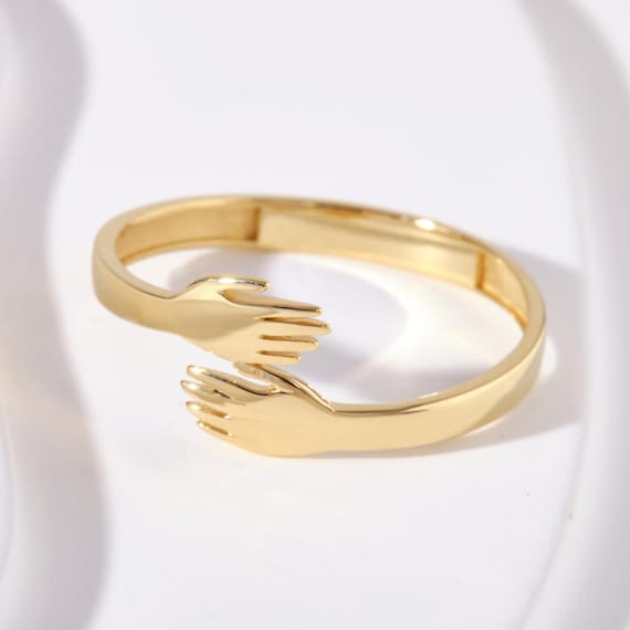 14K Gold Hug Ring Unique Love Hugging Hands Stacking Ring Girl Dainty Friendship Two Hand Band 18K Solid Gold Stylish Fine Jewelry Women Etsy