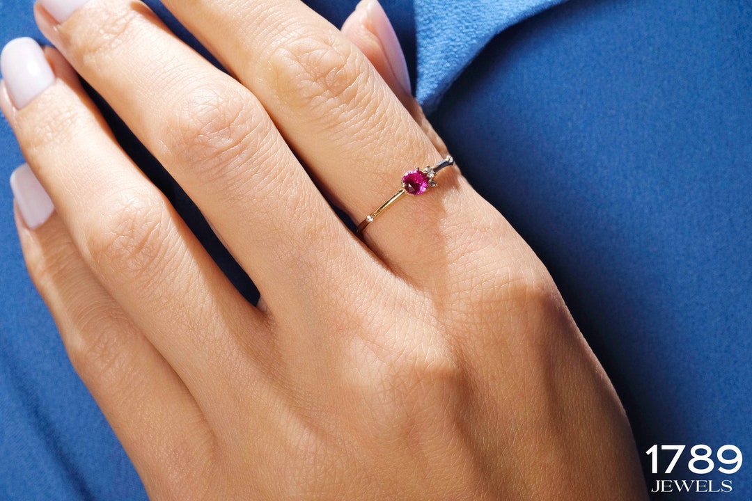 Ruby Engagement Ring Gold, Ruby Handmade Jewelry Gifts, Cluster Ring