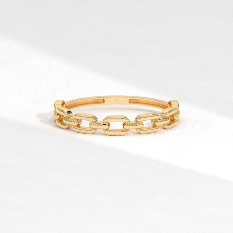 Multi Link Rings Open Chain Link Ring 14K Solid Gold, Half Eternity Multi Chain Ring For ...