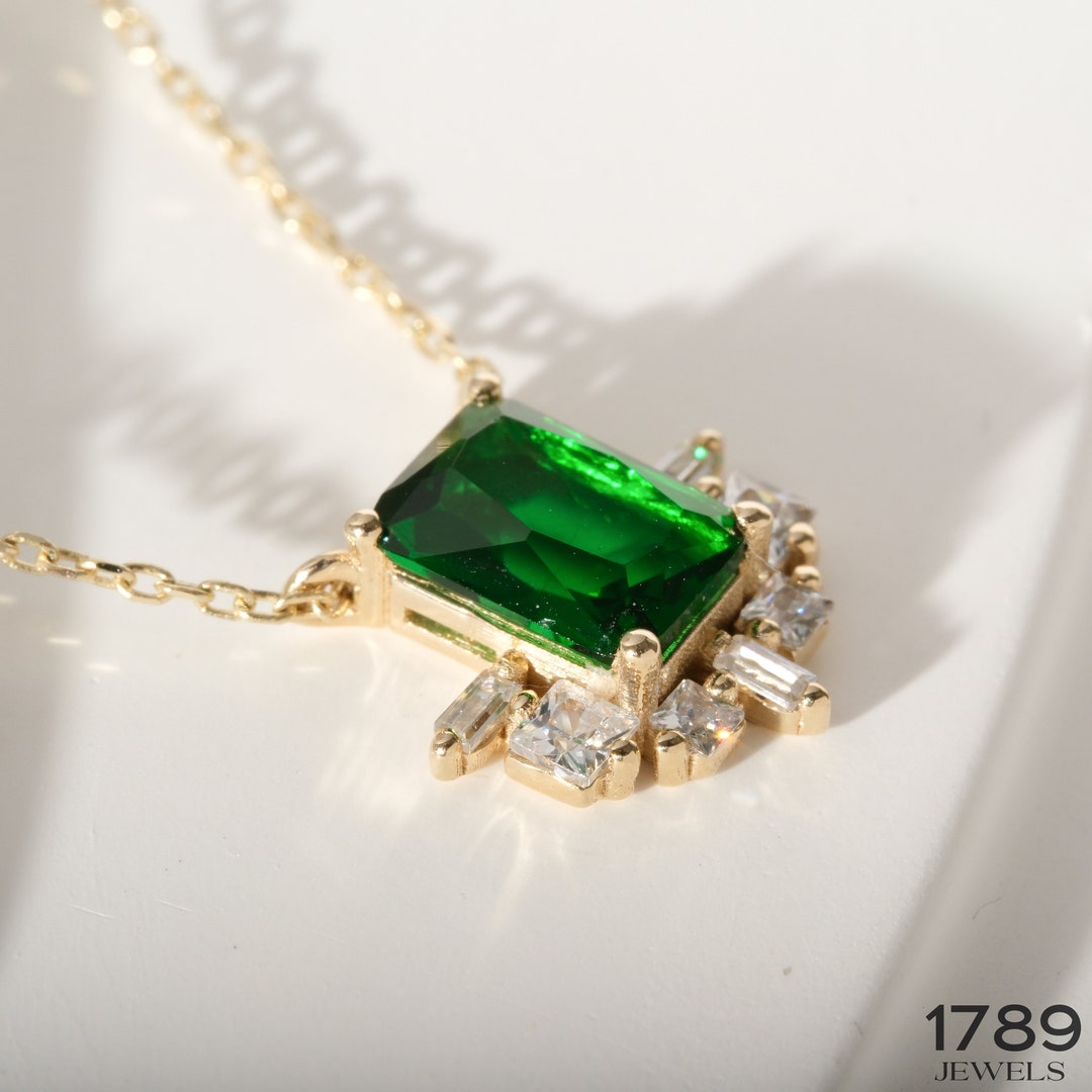 Emerald Necklace Real Gold for Women 14K Solid Gold Emerald Etsy