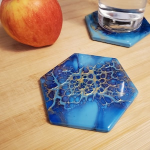 Coaster Set or Single Drink Mat, Wine and Bar Cart Accessories, Housewarming Gift. Made from Hexagon Porcelain tile with a Resin Finish