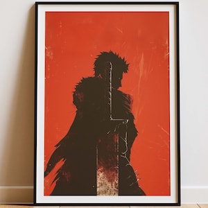Berserk Poster, Minimalist, Guts Poster, Manga Wall, Anime Poster Lovers, Printable Wall Art, Digital Download, Anime Poster,