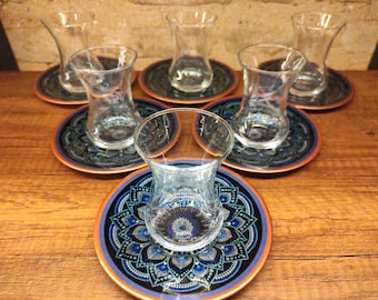 Exquisite Handmade Traditional Pattern Plated Copper Tea Glass Plate: A Traditional Turkish Treasure.