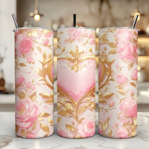 Pink Moon Heart Tumbler Wrap: Golden Brooch, Anime Design (Digital Download)