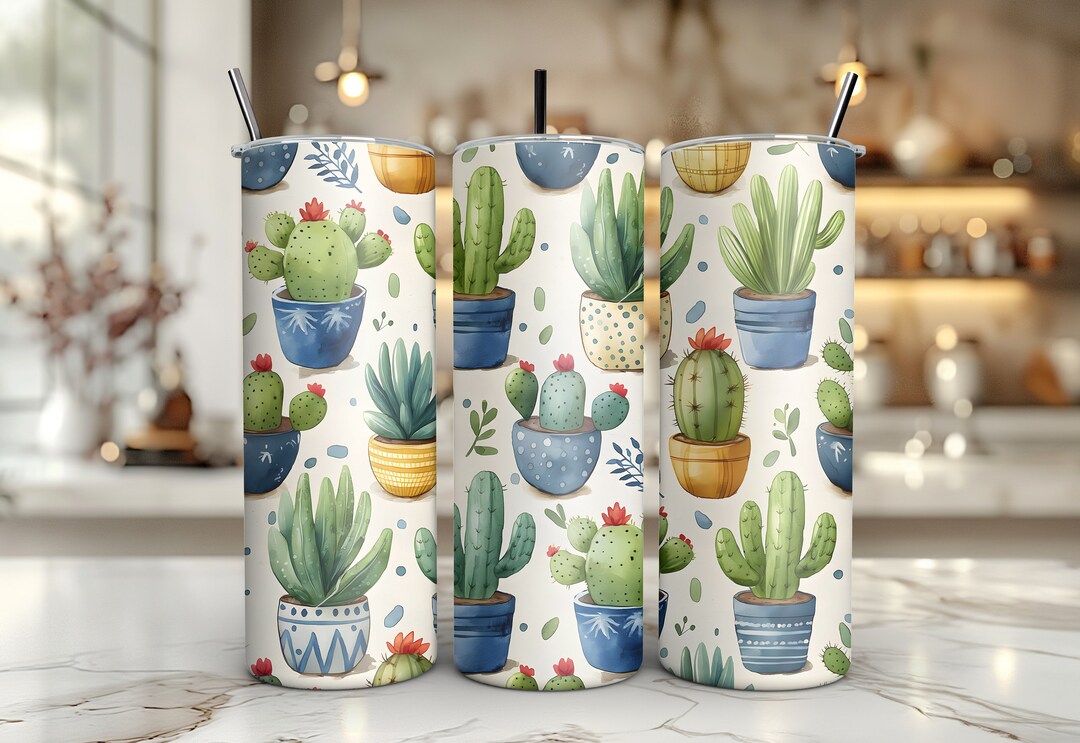 Cactus Watercolor Tumbler Wrap PNG - Plant Lovers 20 Oz Skinny Tumbler ...