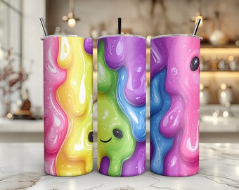 Rainbow Slime Tumbler: 3D Drip Design, Halloween Party Gift (Digital Download)