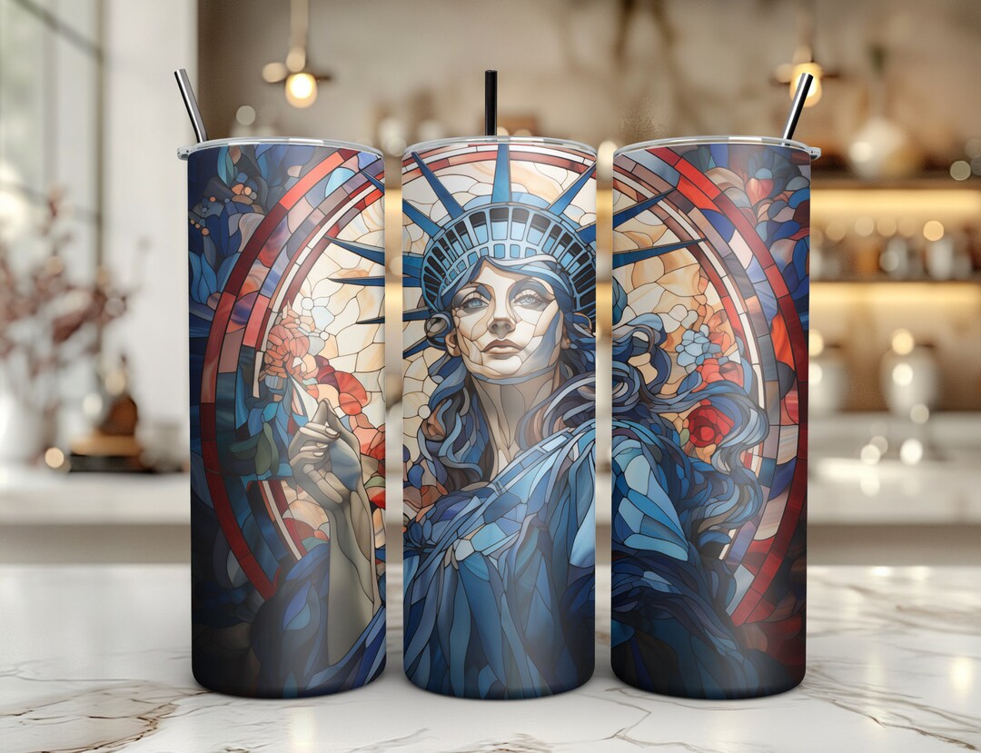 July Lady 4th of July Lady Liberty Tumbler Wrap PNG - Stained Glass 20 Oz Skinny ...