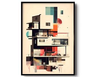 Bauhaus wall art | Bauhaus architecture print | Mid century modern architecture | Bauhaus design poster | printable wall art