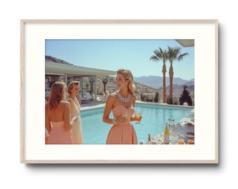 Palm Springs photo print Mid century modern party art Slim Aarons style  pool scene Vintage glamour decor Retro cocktail California