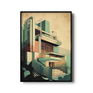 Bauhaus architecture print | Bauhaus Design | Vintage architecture art | Architecture wall art | Architecture retro illustration