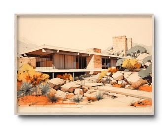 Kaufmann house inspired by Richard Neutra | Palm Springs mid-century modern architecture | California desert wall art | desert house print