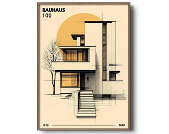 Modernistisk Bauhaus100 väggtavla | 100 år av Bauhaus-arkitekturhyllning | Tysk minimalistisk designaffisch 1919–2019