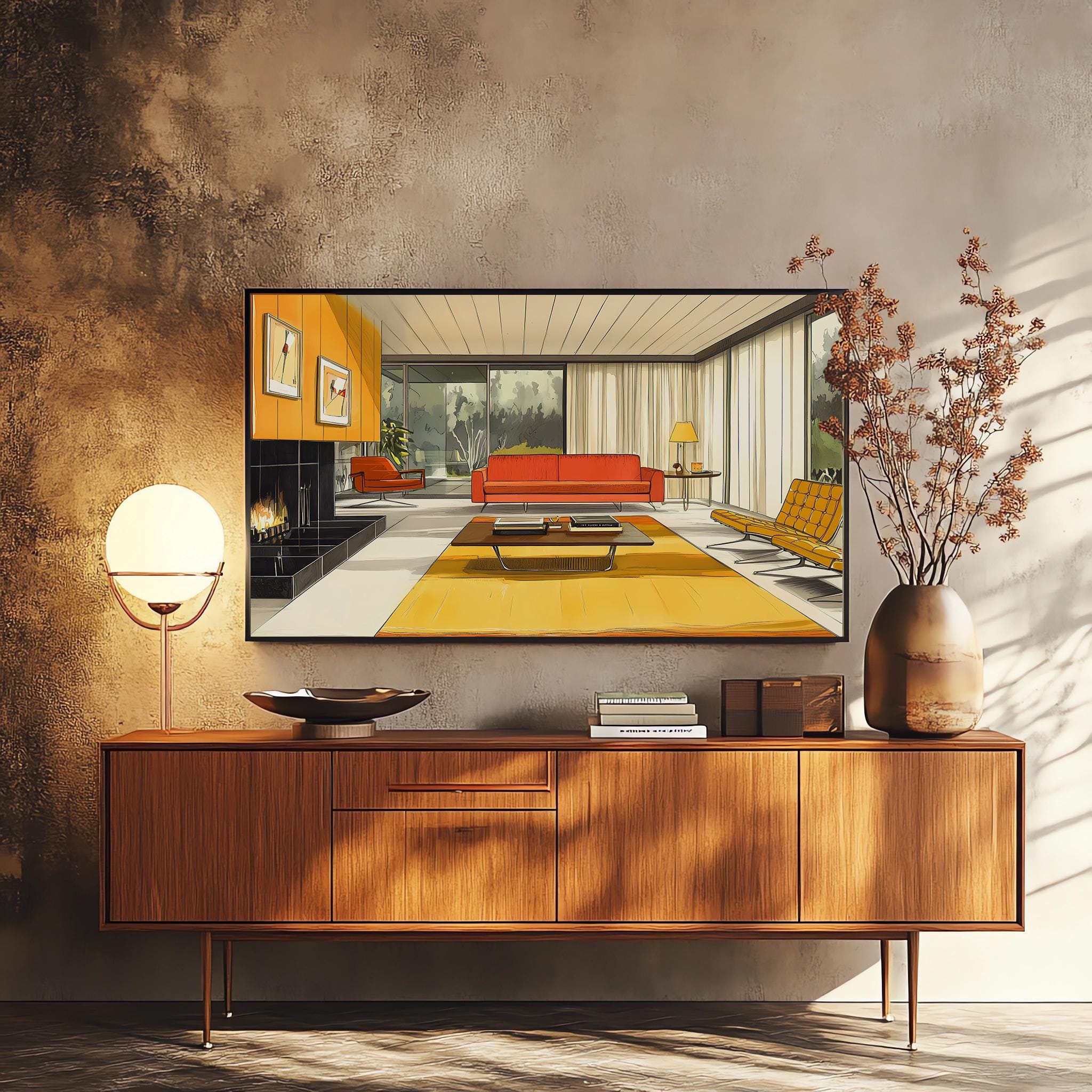 Mid-century Modern Lounge Illustration Print | 1950s Inspired