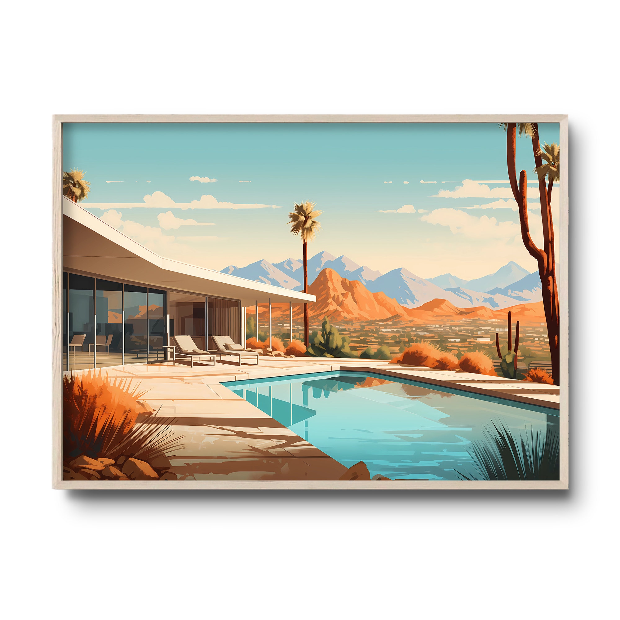Palm Springs Pool Club A2サイズ額装作品 Palm Springs Mid-Century Pool Wall Art | BIG Wall Décor