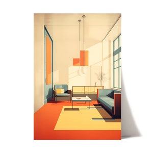 Illustrazione di interni Bauhaus / Arte murale ispirata a Walter Gropius / Decorazioni d'interni vintage / Stampa di architettura Bauhaus / Stampa Bauhaus