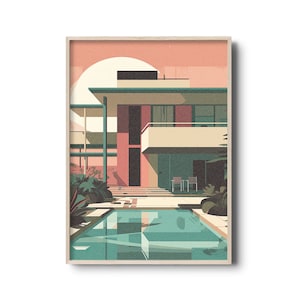 Mid century architecture wall art | Vintage architecture print | Modernism |  minimalist architecture illustration | printable modern art