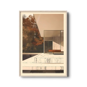 Stampa modernista di architettura vintage / Poster di Mies Van der Rohe / Arte murale ispirata al Padiglione di Barcellona / Architettura razzialista e moderna