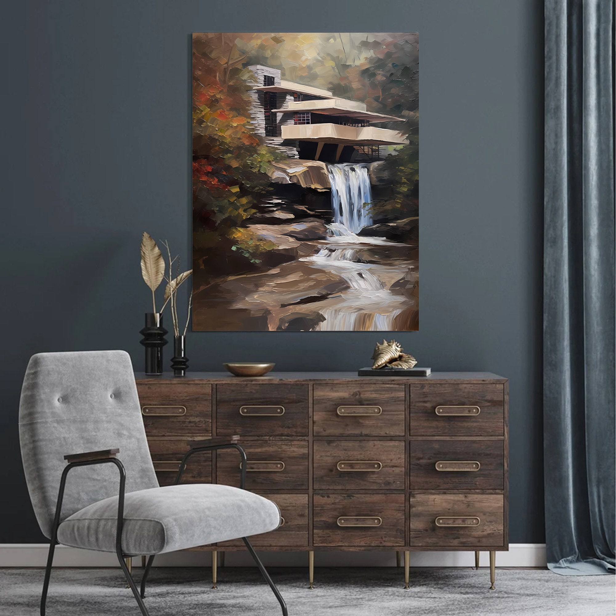 落水荘の油絵 | 建築ポスター | 落水荘 フランク・ロイド・ライト