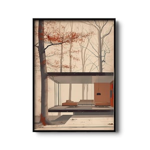 Farnsworth House Art Print | Mies Van der Rohe | Modern Architecture | Modernism | Plano Illinois | Rationalist style | Modernist wall art