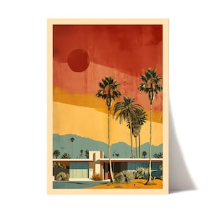 Impresión de arte vintage de Palm Springs / Arte de pared de arquitectura moderna de mediados de siglo / Cartel retro de Palm Springs California / Decoración de la casa de mediados de siglo