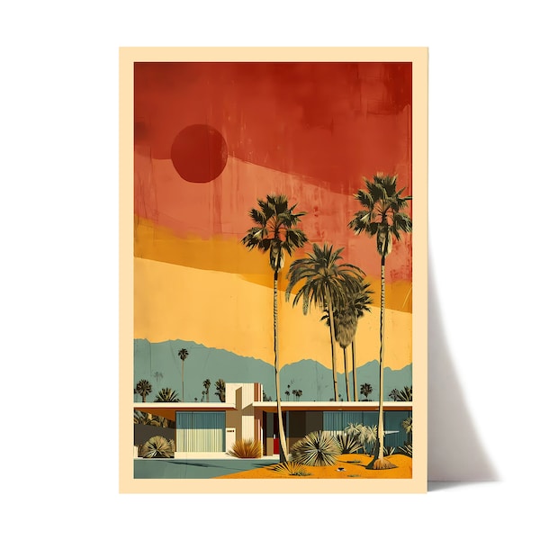Vintage Palm Springs Kunstdruck | Mid-Century Modern Architektur Wand Kunst | Retro Palm Springs Kalifornien Plakat | Mid-Century Haus Dekor